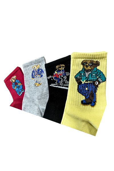 New Ted Socks Унисекс памучни чорапи за колеж, цветни/36-43/4 чифта/мече