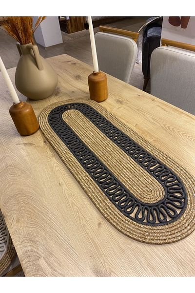 MaVaux Iuta naturală modernă, cu modele, răchită, pat de loc, masă, cârpă pentru masă de cafea. 30x80