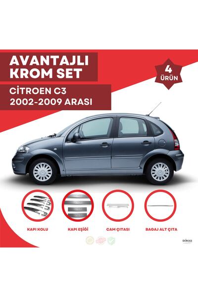 bayartdecor Citroen C3 Avantajlı Krom Set 2002-2009 Arası -4Ürün- Paslanmaz Ç...