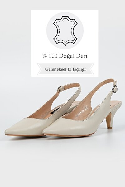 TUNAELLİ WOMEN'S BEIGE GENUINE NATURAL LEATHER HEELS NUMBER 35-40