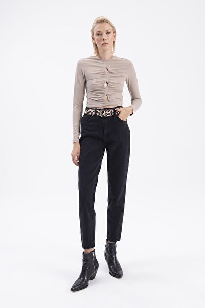 DRC trend Dora Blugi Mom negri cu talie înaltă Pantaloni din denim elastic Po...