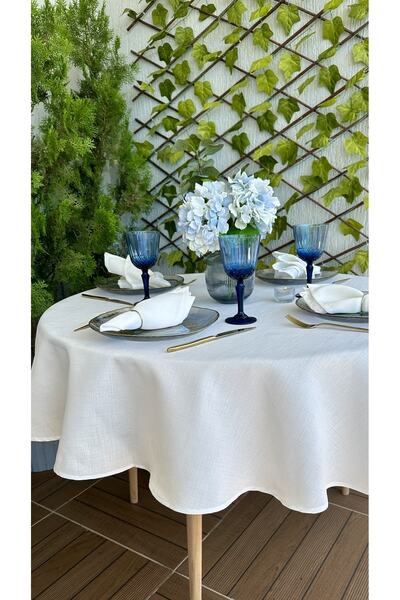 Decamor home Linen Textured White Round Tablecloth (Napkin Not Included)