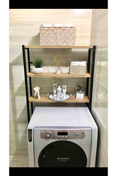 İZMİR ALİNDA MOBİLYA Çamaşır Makinesi Üstü Düzenleyici Raf Banyo Dolabı Rafı Makine Üstü Ceviz 3 Raflı Banyo Düzenleyici
