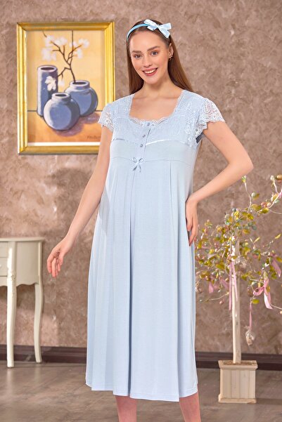 Emose لاسي الأمومة الأمومة ثوب النوم الأزرق