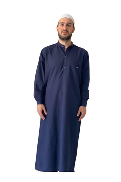 Beratnur Men's Hajj Umrah Clothing Cellabiye Fistan Set - Navy Blue