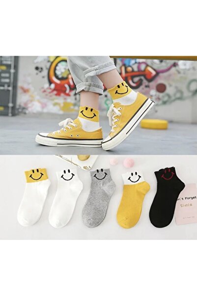 deja poo 5 أزواج من جوارب التنس النسائية ذات التصميم المبتسم والرموز التعبيري...