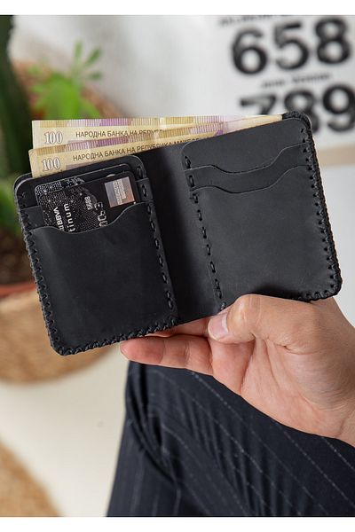 Niki Leather Χειροποίητη θήκη για κάρτα Kane Black Leather Wallet