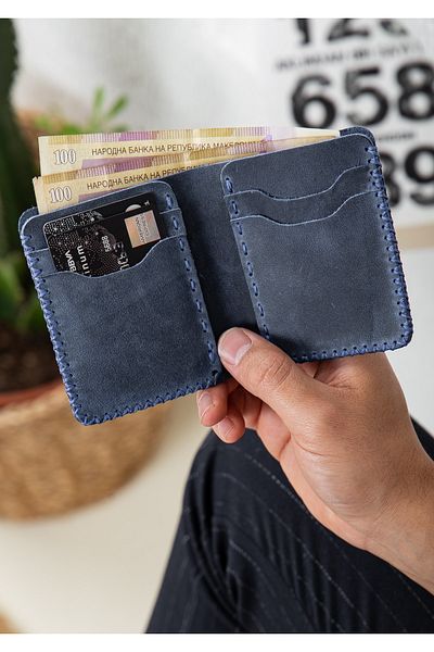 Niki Leather Χειροποίητη θήκη για κάρτα πορτοφολιού Kane Blue