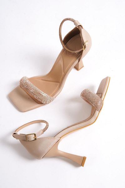 Modabuymus Βραδινά παπούτσια φορέματος Toffyx Nude Color Stone Λεπτομερή μονή ταινία