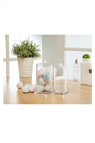 AHİR TİCARET Twin Boxes Cotton Holder Makeup Organizer Ak - 730