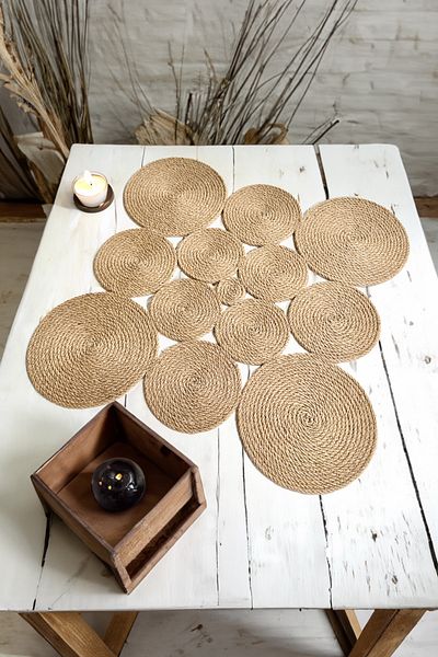Homever Alergăr din paie de iută naturală, 45x45cm, lucrat manual, frânghie de iută pătrată pentru sufragerie cârpă de masă de cafea, cârpă de masă de bucătărie