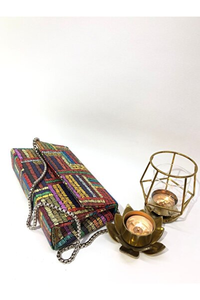 Piedra Mix Colored Leather Material Stone Magnetic Cover Evening Bag with Hand and Shoulder Strap