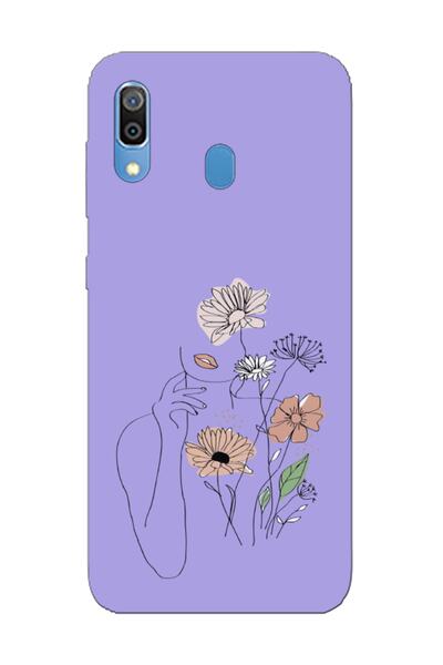 frondcase Samsung Uyumlu A30 Kadın Çiçek Lila Telefon Kılıfı