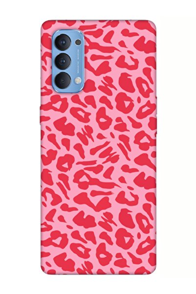 frondcase Oppo Reno 4 Leopar Desen Pembe Telefon Kılıfı