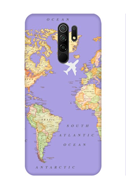 frondcase حافظة هاتف Redmi 9 Lilac مع خريطة العالم