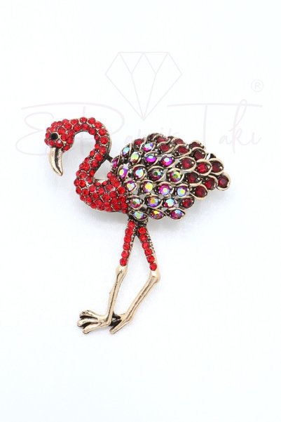 Esra Pamir Kırmızı Zirkon Taş Flamingo Broş