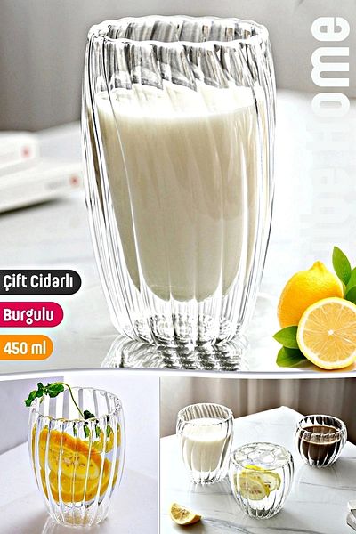 Tilbe Home كوب زجاجي من البورسليكات بتصميم أوريغامي ملتوي، كوب شاي وحليب وقهوة، كوب عرض ساخن وبارد 450 مل