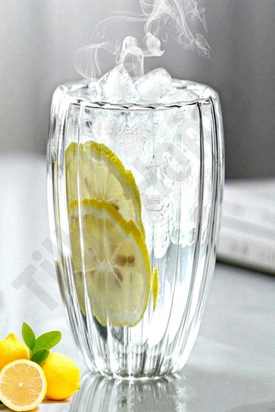Tilbe Home كوب زجاجي من البورسليكات بتصميم أوريغامي ملتوي، كوب شاي وحليب وقهوة، كوب عرض ساخن وبارد 450 مل