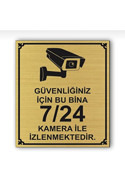 SE-Dizayn Kamera 7/24 Bina Kapı Uyarı - Yönlendirme Levhası Altın Renkli 13 C...