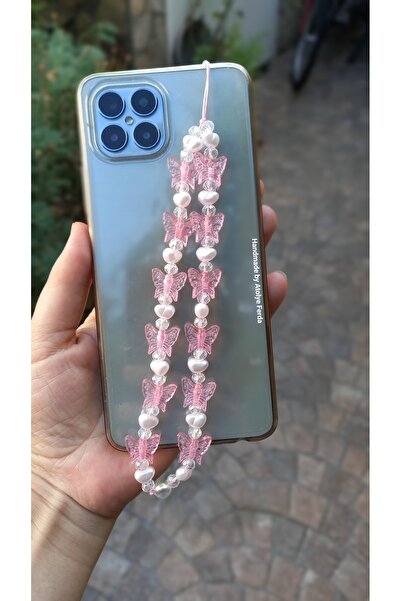 Atolye Ferda Mini Kelebek Detaylı İncili Telefon Charmı Telefon Süsü