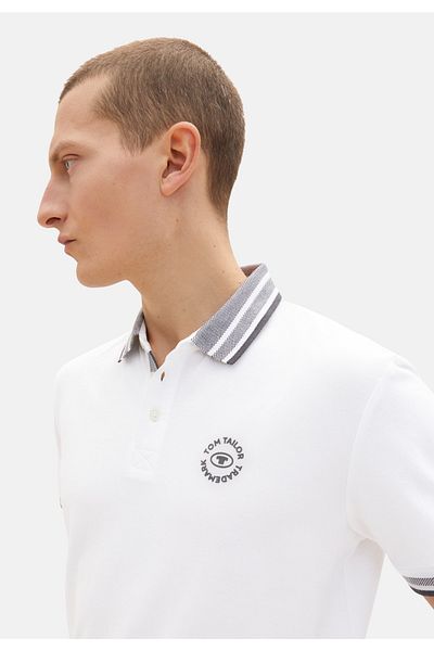 Tom Tailor Poloshirt Kontrast Streifen und Logo Basis Basic Polo Kurzarmshirt