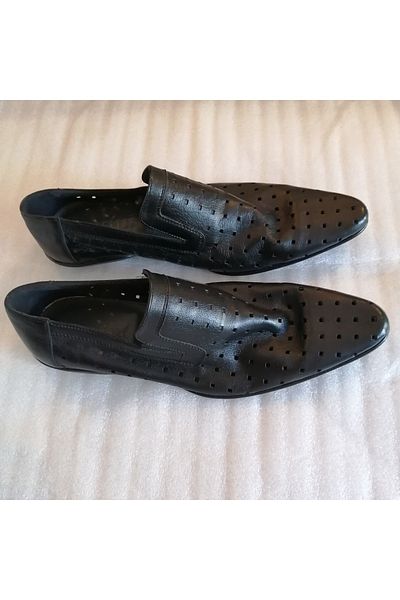 Butik Tülin Men's genuine leather black square punch hole no lining very soft thin leathery sole loafer shoes