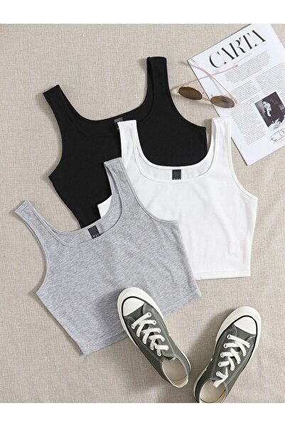 Richarlison Ženska crna, bela i siva bluza sa rebrastim remenom, 3 komada