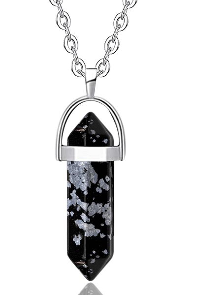 Tesbih Atölyesi Certified Nail Model Amethyst-snowy Obsidian Natural Stone Couple Lovers Necklaces