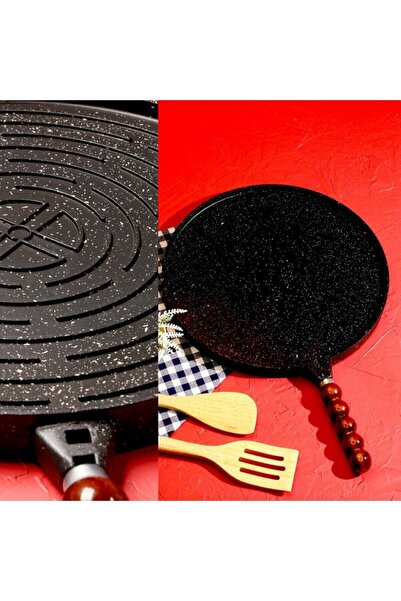 Kilci Home leme Tava Döküm 36cm Ahşap Sap Çift Taraflı TR-4183 6845