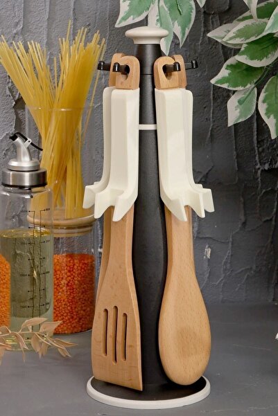 Pink&More Leora 6 Piece Silicone Serving Set with Stand and Wooden Handle