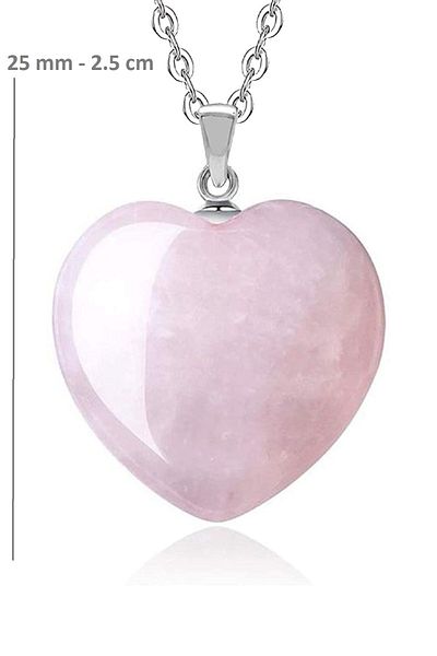 Tesbih Atölyesi Certified Heart Model Real Pink Quartz Stone Necklace