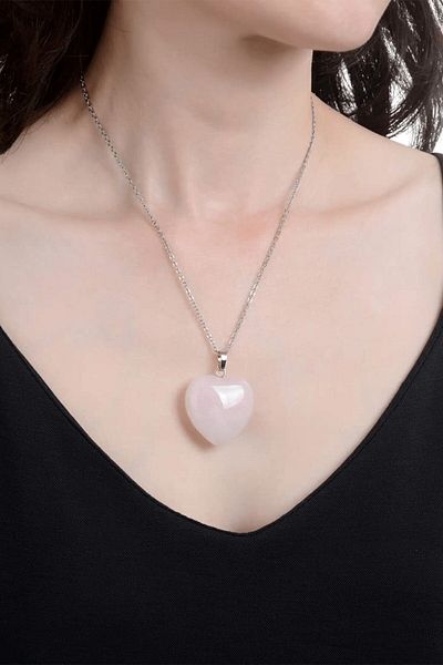Tesbih Atölyesi Certified Heart Model Real Pink Quartz Stone Necklace