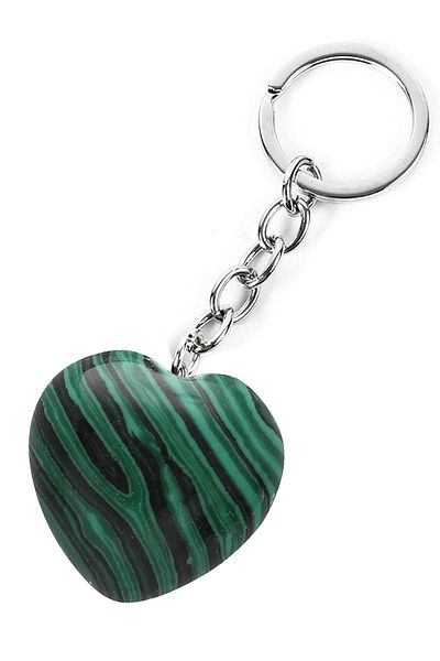 Tesbih Atölyesi Certified Heart Cut Malachite Stone Natural Stone Keychain