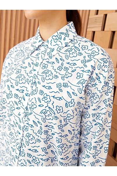 LC Waikiki Μακρυμάνικο γυναικείο χιτώνα με γιακά με μοτίβο