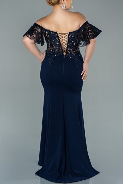 Arden Long Plus Size Evening Dress, black, red, dark blue Fish Form Madonna Collar Wedding, Graduation 46-56