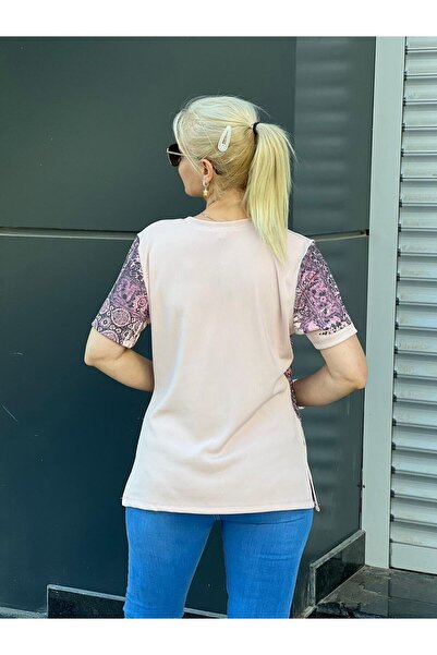 EtkiModa Γυναικεία μπλούζα σε σκόνη με στάμπα με πέτρα με λεπτομέρειες