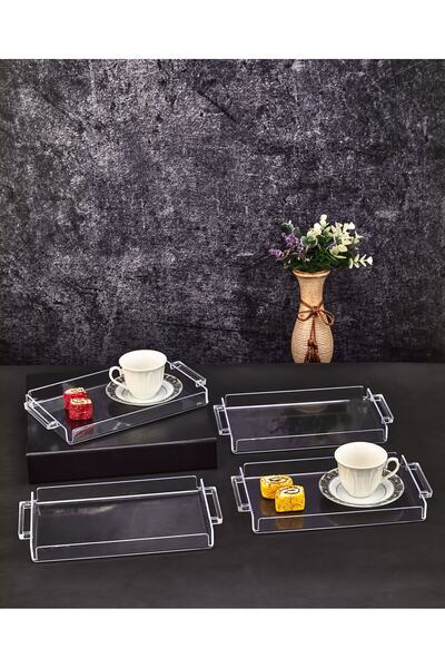 ASlife Home 4-Piece Acrylic Serving Tray Decorative Tray with Handles