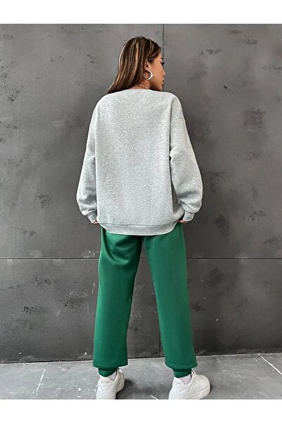 Machetta Plus Size California Printed Crew Neck Tracksuit Set