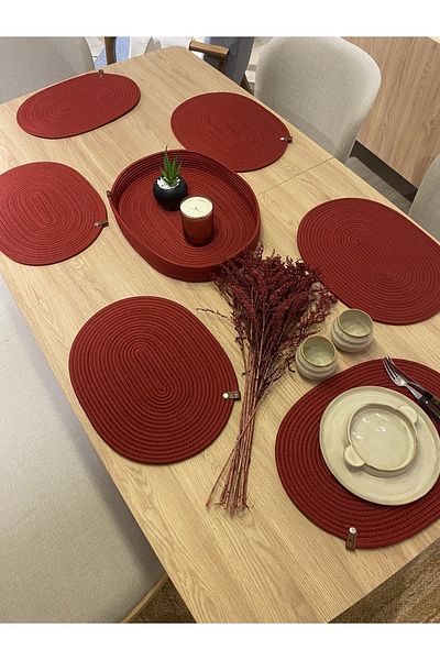 MaVaux Wicker Blaundus - 7 Piece Jute Oval Plate and Bread Bowl Set