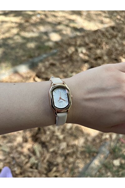 İnogge Vintage Minimal Women's Wristwatch with Cream Leather Strap