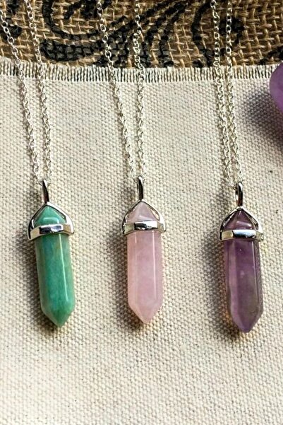 NehirTaş Sertifikalı Aventurin Pembe Kuvars Ametist Üçlü Doğal Taş Kolye Komb...