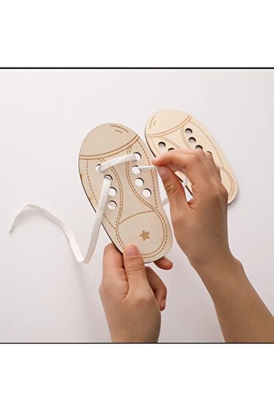 WooDanica قطعتان من أحذية الأربطة الخشبية ألعاب تعليمية إبداعية لممارسة لعبة مونتيسوري