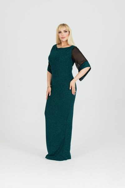 ADASTYLE Rochie lungă de damă, Maxi, sclipici, mâneci șion, ocazii speciale, nuntă, seară elegantă de logodnă, mărime mare, rochie de seară