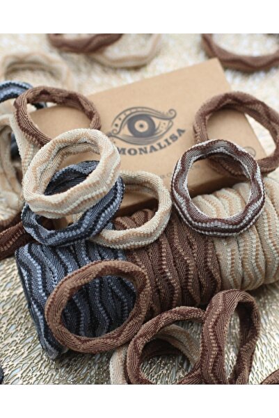 Monalisa Kadın Kahverengi Desenli 12'LiHavlu Lastik Toka Seti