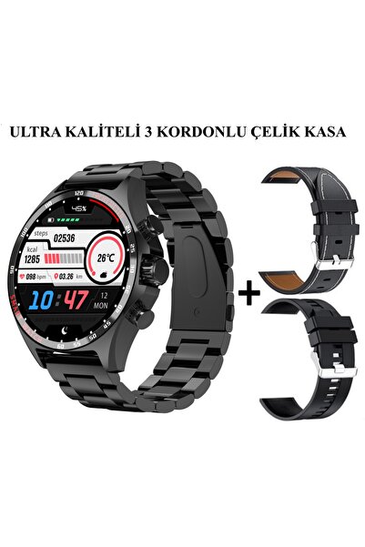 TMAX Js27 ProMax Çelik Kasa 3 Kordonlu Premium seri Akıllı saat