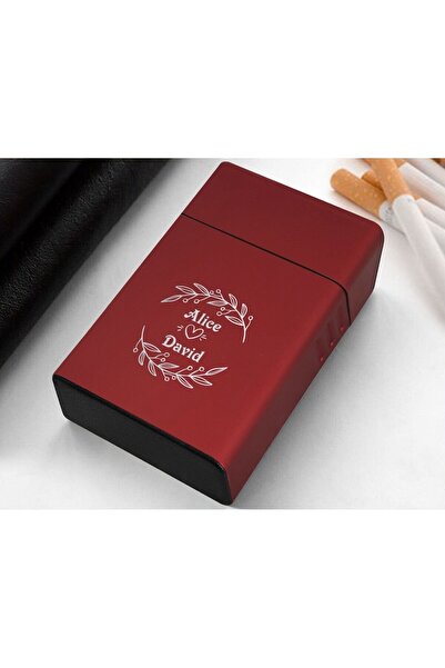 Bk Gift Kişiye Özel İsimli Kırmızı Metal Sigara Tabakası-5, Arkadaşa Hediye, ...