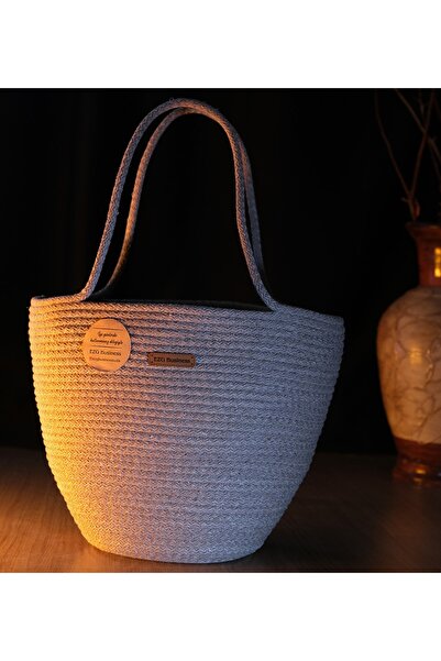 EZG Business Geantă de umăr model tricotată, cu aspect de paie, lucrată manual