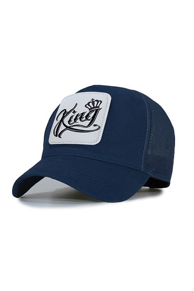 Trucker King Navy Blue Model Mesh Hat - Replaceable Leather Patch - Cotton - Unisex - Navy Blue