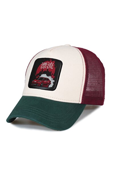 Trucker Car Chinese Writing Model Mesh Hat - Replaceable Leather Patch