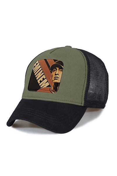 Trucker قبعة Eminem Letter Model Mesh - رقعة جلدية قابلة للاستبدال
